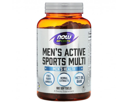 Мультивитамины для мужчин, Men's Active Multi, Now Foods, Sports, 180 гелевых капсул