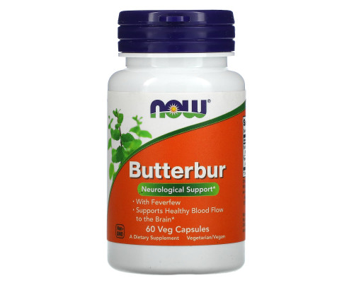 Белокопытник лекарственный, пиретрум, Butterbur, Now Foods, 60 вегетарианских капсул