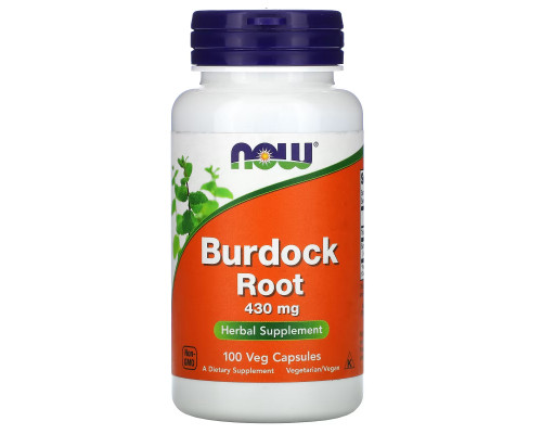 Корень лопуха, Burdock Root, NOW Foods, 430 мг, 100 веганских капсул