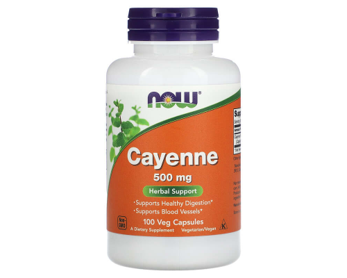 Кайенский перец, Cayenne, Now Foods, 500 мг, 100 вегетарианских капсул