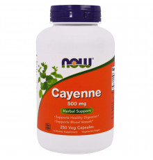 Кайенский перец, Cayenne, Now Foods, 500 мг, 250 вегетарианских капсул