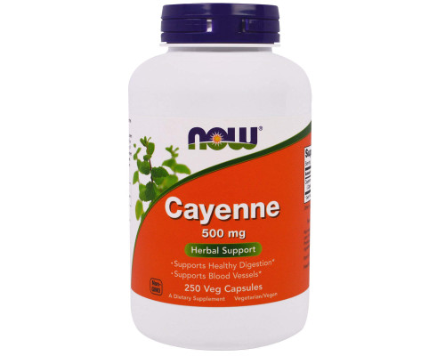 Кайенский перец, Cayenne, Now Foods, 500 мг, 250 вегетарианских капсул
