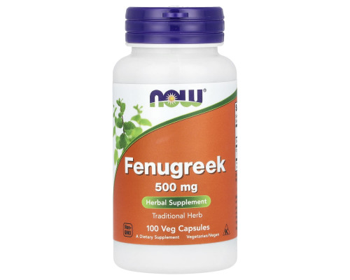 Пажитник, Fenugreek, NOW Foods, 500 мг, 100 вегетарианскских капсул