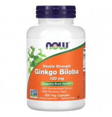 Гинкго Билоба, Ginkgo Biloba, Now Foods, двойная сила, 120 мг, 200 вегетарианских капсул