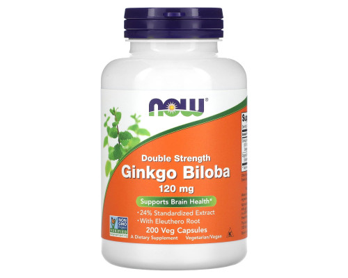 Гинкго Билоба, Ginkgo Biloba, Now Foods, двойная сила, 120 мг, 200 вегетарианских капсул