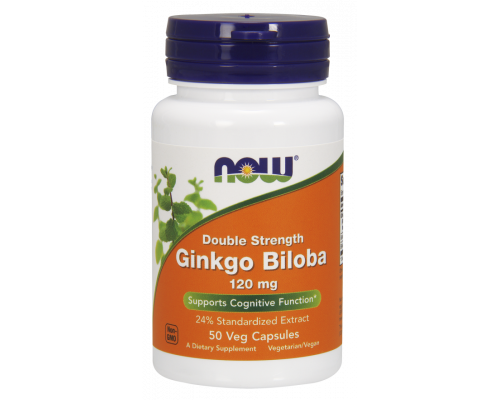 Гинкго Билоба, Ginkgo Biloba, Now Foods, двойная сила, 120 мг, 50 вегетарианских капсул