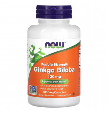 Гинкго Билоба, Ginkgo Biloba, Now Foods, двойная сила, 120 мг, 100 вегетарианских капсул