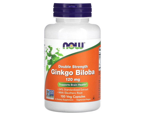 Гинкго Билоба, Ginkgo Biloba, Now Foods, двойная сила, 120 мг, 100 вегетарианских капсул