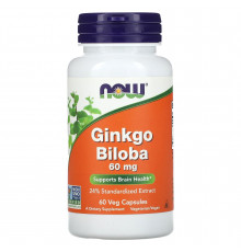 Гинкго Билоба, Ginkgo Biloba, NOW Foods, 60 мг, 60 вегетарианских капсул