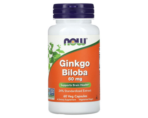 Гинкго Билоба, Ginkgo Biloba, NOW Foods, 60 мг, 60 вегетарианских капсул