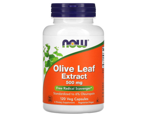 Листья оливы, Olive Leaf, NOW Foods, экстракт, 500 мг, 120 растительных капсул