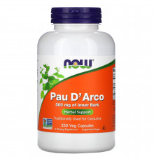 По д'арко, Pau D' Arco, NOW Foods, 500 мг, 250 вегетарианских капсул