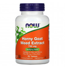 Горянка с макой (Horny Goat Weed), Now Foods, экстракт, 750 мг, 90 таблеток