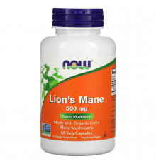 Ежовик гребенчатый, Lion's Mane, Now Foods, 60 растительных капсул  (500 мг в капсуле)