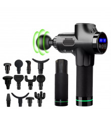 Ударний перкусійний масажер Massage Gun Max - 30 режимів +12 насадок + запасна батарея + кейс (Чорний)