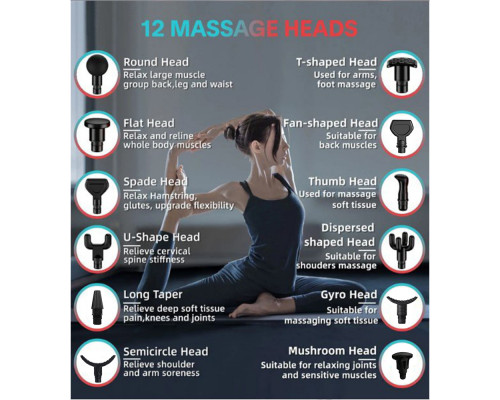 Ударний перкусійний масажер Massage Gun Max - 30 режимів +12 насадок + запасна батарея + кейс (Чорний)