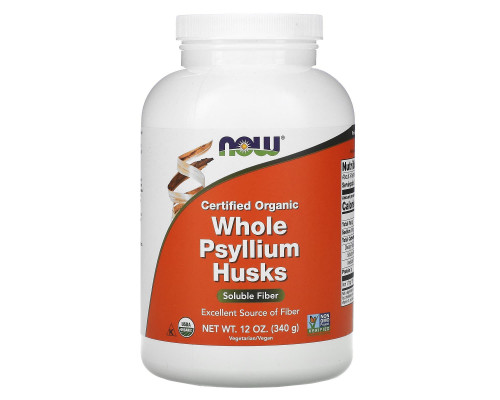 Подорожник органический, Whole Psyllium Husks, Now Foods, цельная шелуха, 340 г