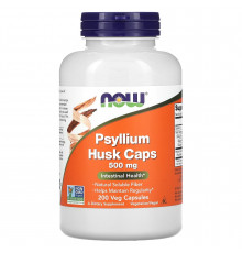 Подорожник, шелуха из семян, псиллиум, Psyllium Husk, Now Foods, 500 мг, 200 вегетарианских капсул