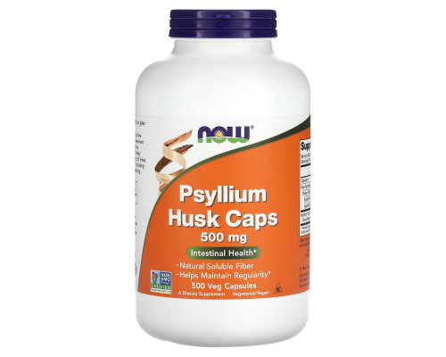 Подорожник, шелуха из семян, Psyllium Husk, Now Foods, 500 мг, 500 вегетарианских капсул