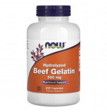 Гидролизат говяжьего желатина, Beef Gelatin, Now Foods, 550 мг, 200 капсул