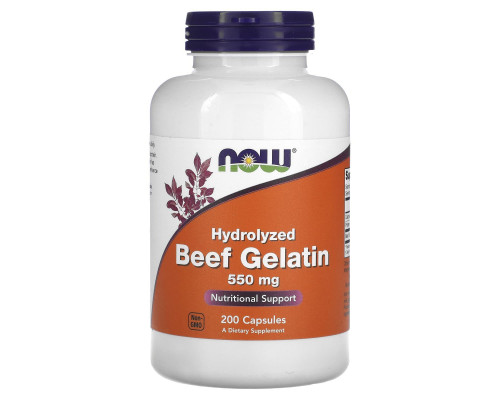 Гидролизат говяжьего желатина, Beef Gelatin, Now Foods, 550 мг, 200 капсул