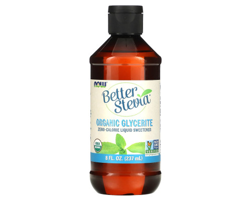 Стевия, Better Stevia, Now Foods, жидкий подсластитель с нулевой калорийностью, органик глицерит, 237 мл