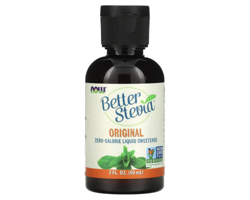 Стевия, Better Stevia, Now Foods, жидкий подсластитель с нулевой калорийностью, оригинал, 59 мл