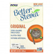 Стевия, BetterStevia, Now Foods, подсластитель с нулевой калорийностью, оригинальный, 100 пакетов, 100 г