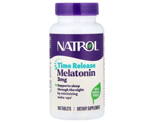 Мелатонін, Melatonin, Natrol, 3 мг, 100 таблеток сповільненого вивільнення