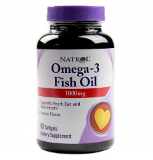 Омега-3, рыбий жир, Omega-3 Fish Oil, Natrol, лимонный вкус, 1000 мг, 60 гелевых капсул