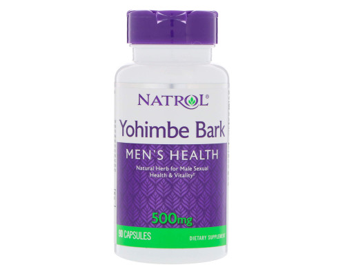Йохимбе, Yohimbe Bark, Natrol, 500 мг, 90 капсул