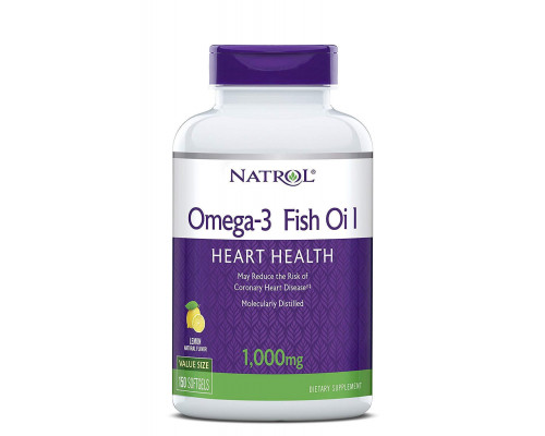 Рыбий жир в капсулах, Omega-3 Fish Oil, Natrol, лимонный вкус, 1000 мг, 150 капсул