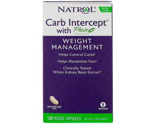 Экстракт белой фасоли перехватчик углеводов фаза 2, Carb Intercept Phase 2, Natrol, 120 капсул