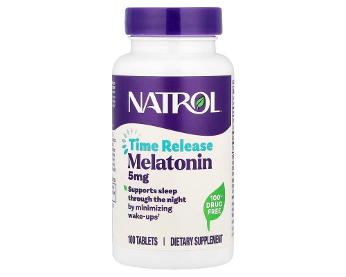 Мелатонин, Melatonin, Natrol, медленное высвобождение, повышенная сила действия, 5 мг, 100 таблеток