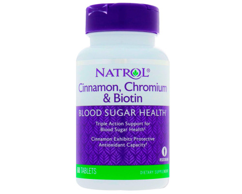 Корица для снижения сахара, Cinnamon Biotin Chromium, Natrol, 60 таблеток