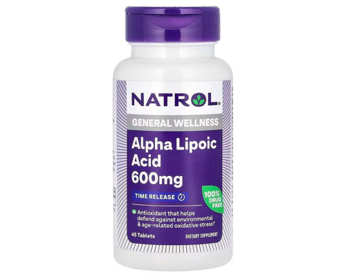 Альфа-липоевая кислота, замедленное высвобождение, Alpha Lipoic Acid, Natrol, 600 мг, 45 таблеток