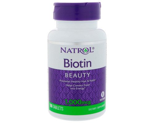 Биотин, Biotin, Natrol, быстрорастворимые, 1000 мкг, 100 таблеток