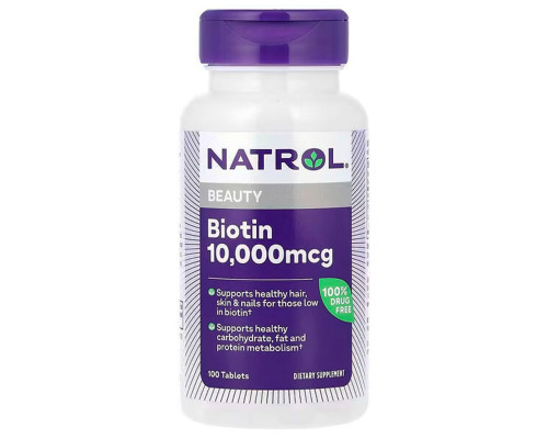 Биотин максимум, Biotin, Natrol, 10000 мкг, 100 таблеток