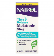 Мелатонин, Melatonin, Natrol, медленное высвобождение, 10 мг, 60 таблеток