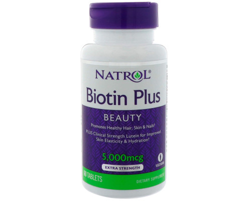 Биотин плюс лютеин, Biotin Plus with Lutein, Natrol, 60 таблеток