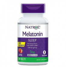 Мелатонин, Melatonin, Natrol, быстрорастворимый, вкус клубники, 5 мг, 30 таблеток