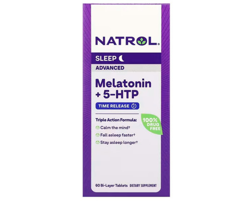 Мелатонин + 5 НТР, Melatonin + 5-HTP, Natrol, улучшенный сон, 60 таблеток