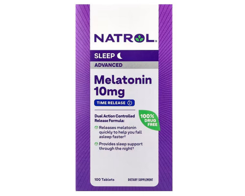 Мелатонин, Melatonin Advanced Sleep, Natrol, медленное высвобождение, 10 мг, 100 таблеток