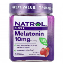 Мелатонин, Melatonin Gummies, Natrol, вкус клубника, 10 мг, 90 жевательных конфет (5 мг в каждой жевательной конфете)