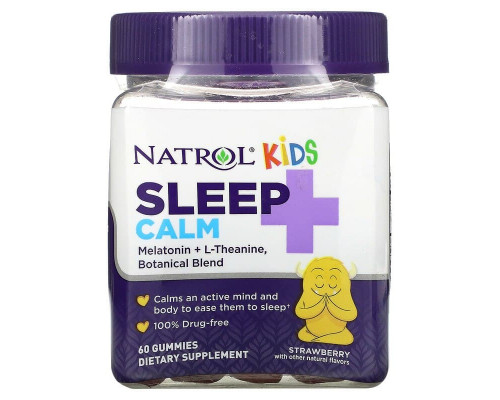 Поддержка сна для детей с 4 лет, Sleep + Calm, Natrol, вкус клубники, 60 жевательных конфет
