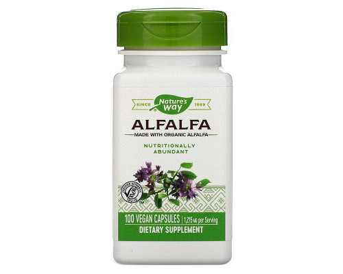 Альфальфа, Alfalfa, Nature's Way, молодые побеги, 1215 мг, 100 веганских капсул