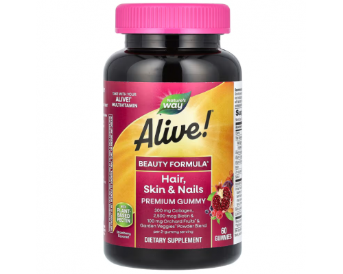 Витамины для волос, кожи и ногтей с коллагеном, Skin, Nails, Hair with Collagen, Nature's Way, клубника, 60 жевательных конфет