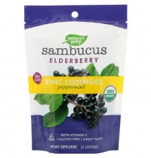 Леденцы для иммунитета, бузина, цинк + витамин C, Sambucus® Immune Lozenges, Nature's Way, перечная мята, 24 леденца