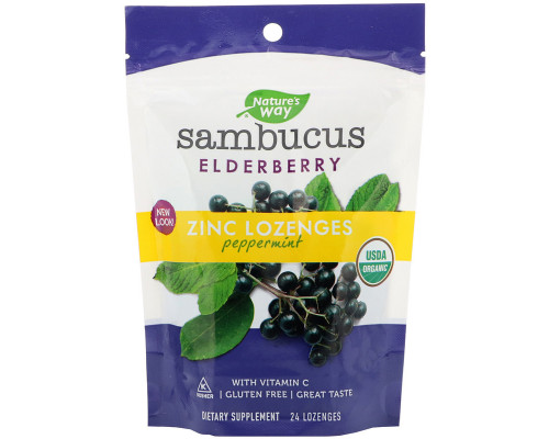 Леденцы для иммунитета, бузина, цинк + витамин C, Sambucus® Immune Lozenges, Nature's Way, перечная мята, 24 леденца