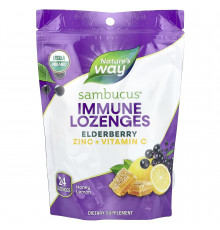 Леденцы для иммунитета, бузина, цинк + витамин C, Sambucus®, Nature's Way, мед и лимон, 24 конфеты